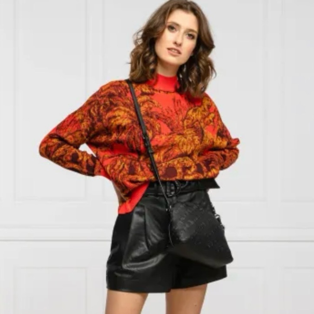 Desigual Halifax Lurex Tiger Jumper Vibrant Red & Gold Knit Sweater Size Small
